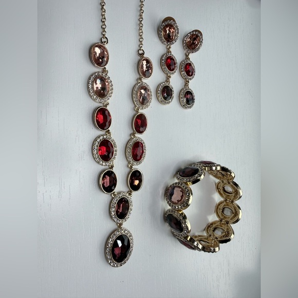 Monet Gold and Purple - Red Crystal Necklace, Bracelet & Earrings Set - Picture 3 of 3